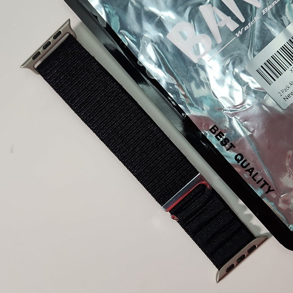 44mm lug Apple Compatible cloth hook watch bands: 1 BLACK, 1 ORANGE - Picture 5 of 13